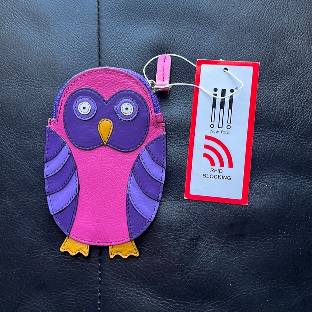 Leather purple owl cardholder/coin purse